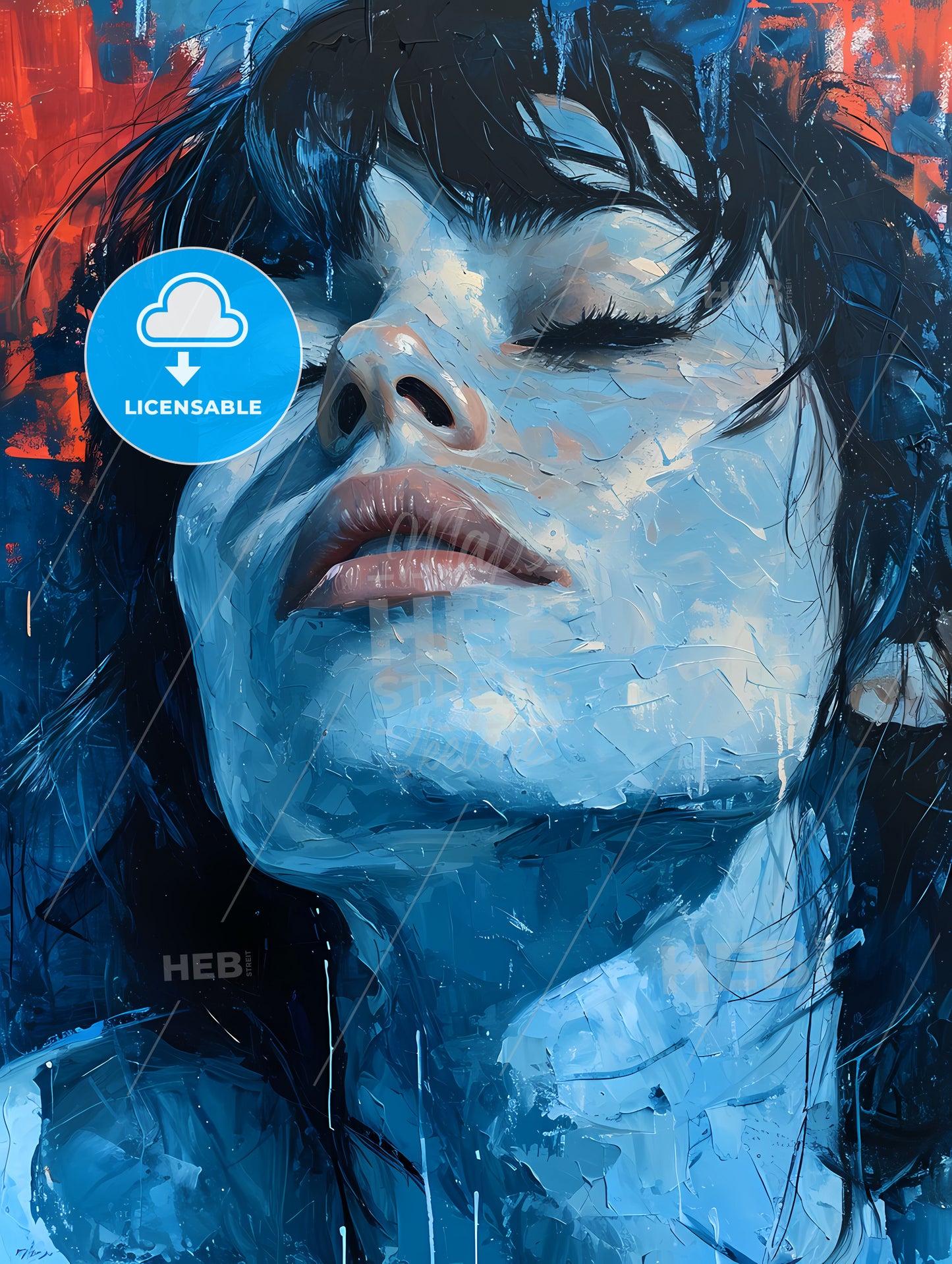 Painted Portrait Of Woman In Bed, A Woman With Her Eyes Closed