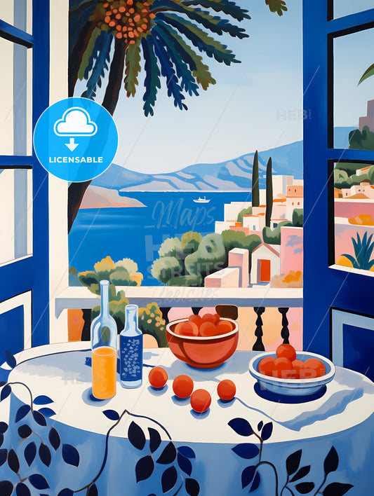 If Matisse Was A Photographer, A Painting Of A Table With Fruit And A Bottle On It