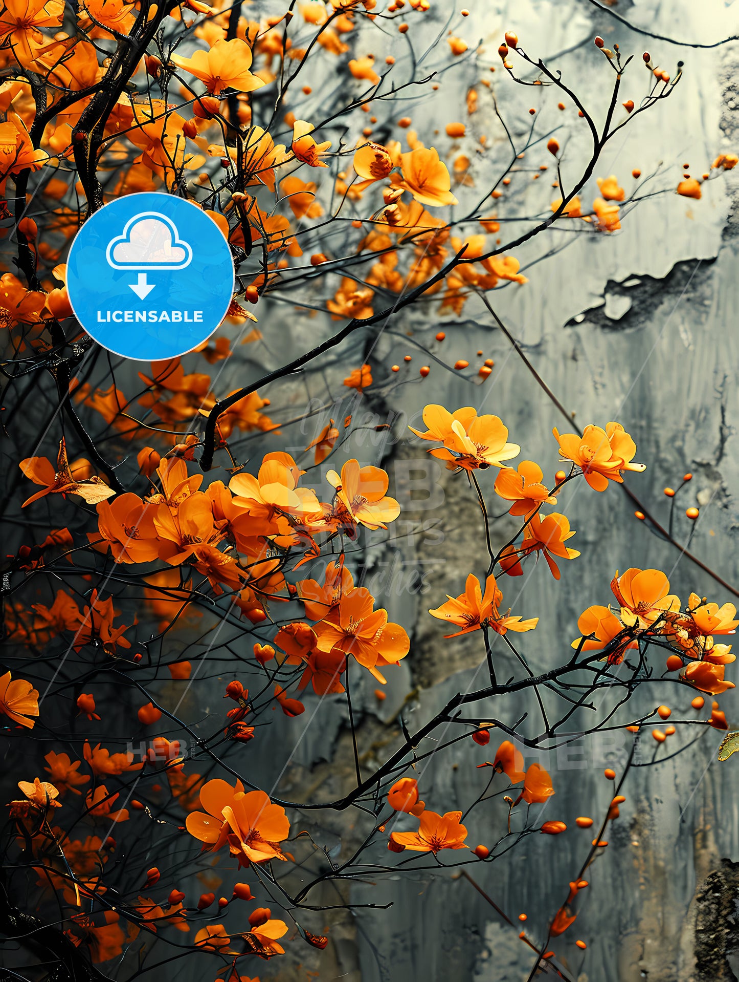 A Fusion Of Whimsical And Retro, A Tree With Orange Flowers