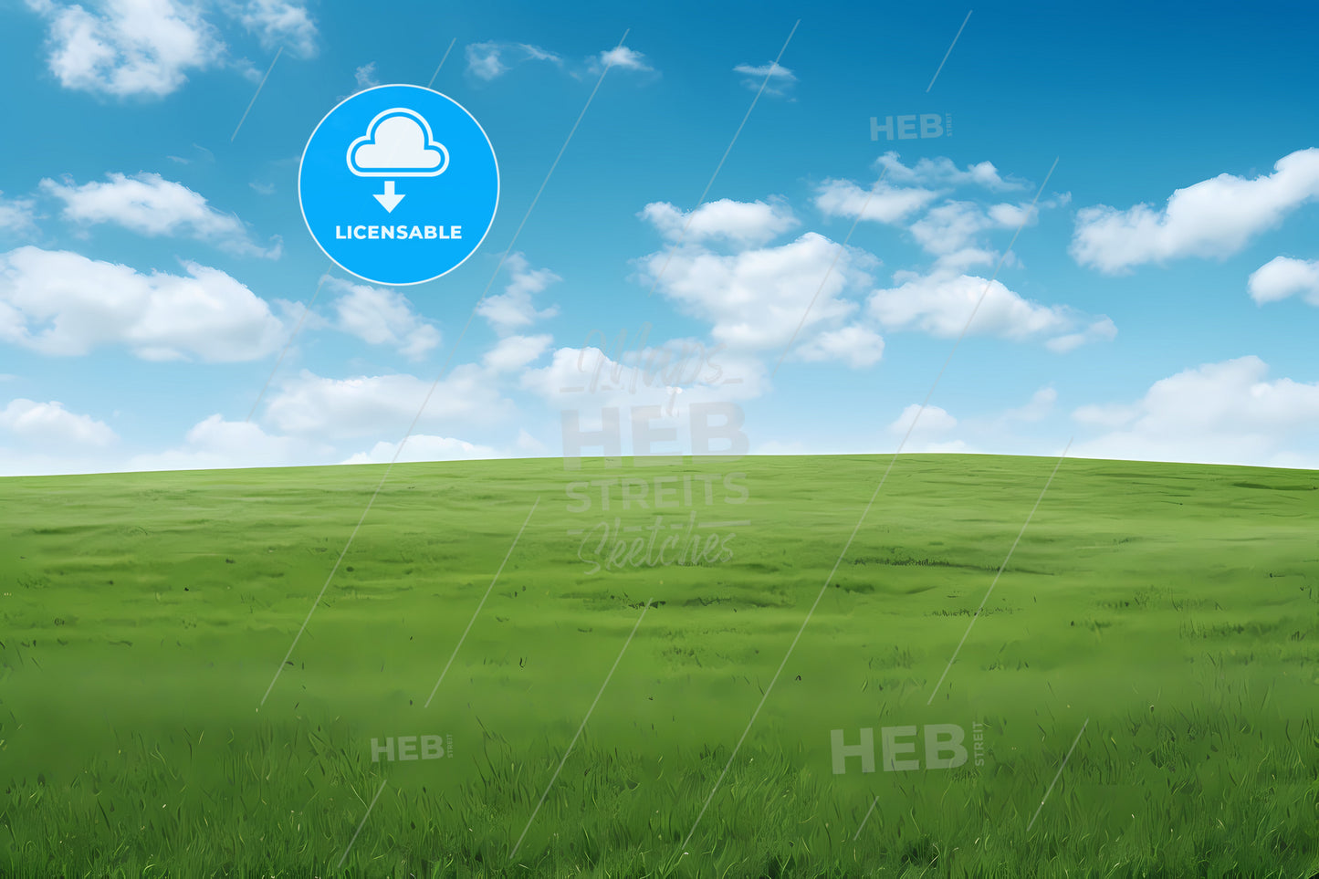 Green Grass On A Vast Grassy Field, A Green Field With Blue Sky And Clouds