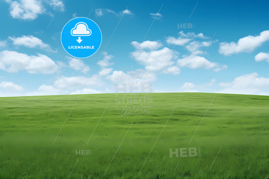 Green Grass On A Vast Grassy Field, A Green Field With Blue Sky And Clouds