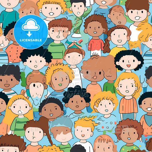 Diverse People Crowd Pattern, A Group Of Cartoon Faces