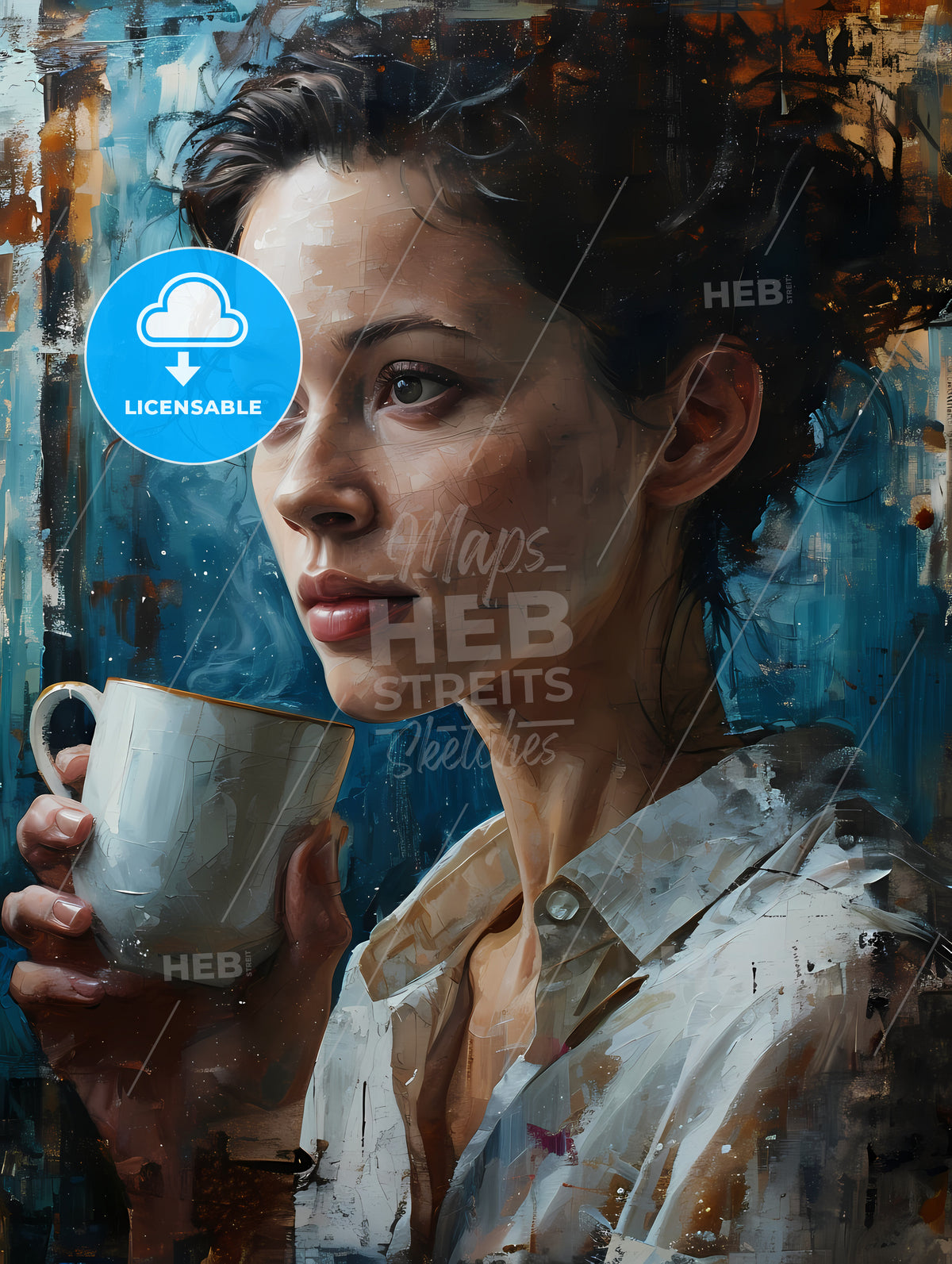 A Beautiful Woman Is Drinking Coffee, A Woman Holding A Cup