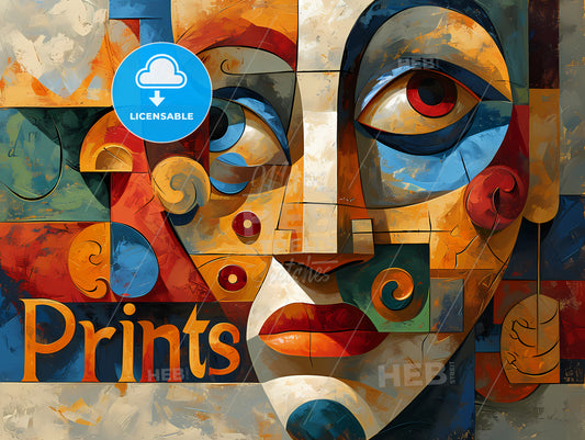Stylish Logo With The Text Art Prints, A Painting Of A Face
