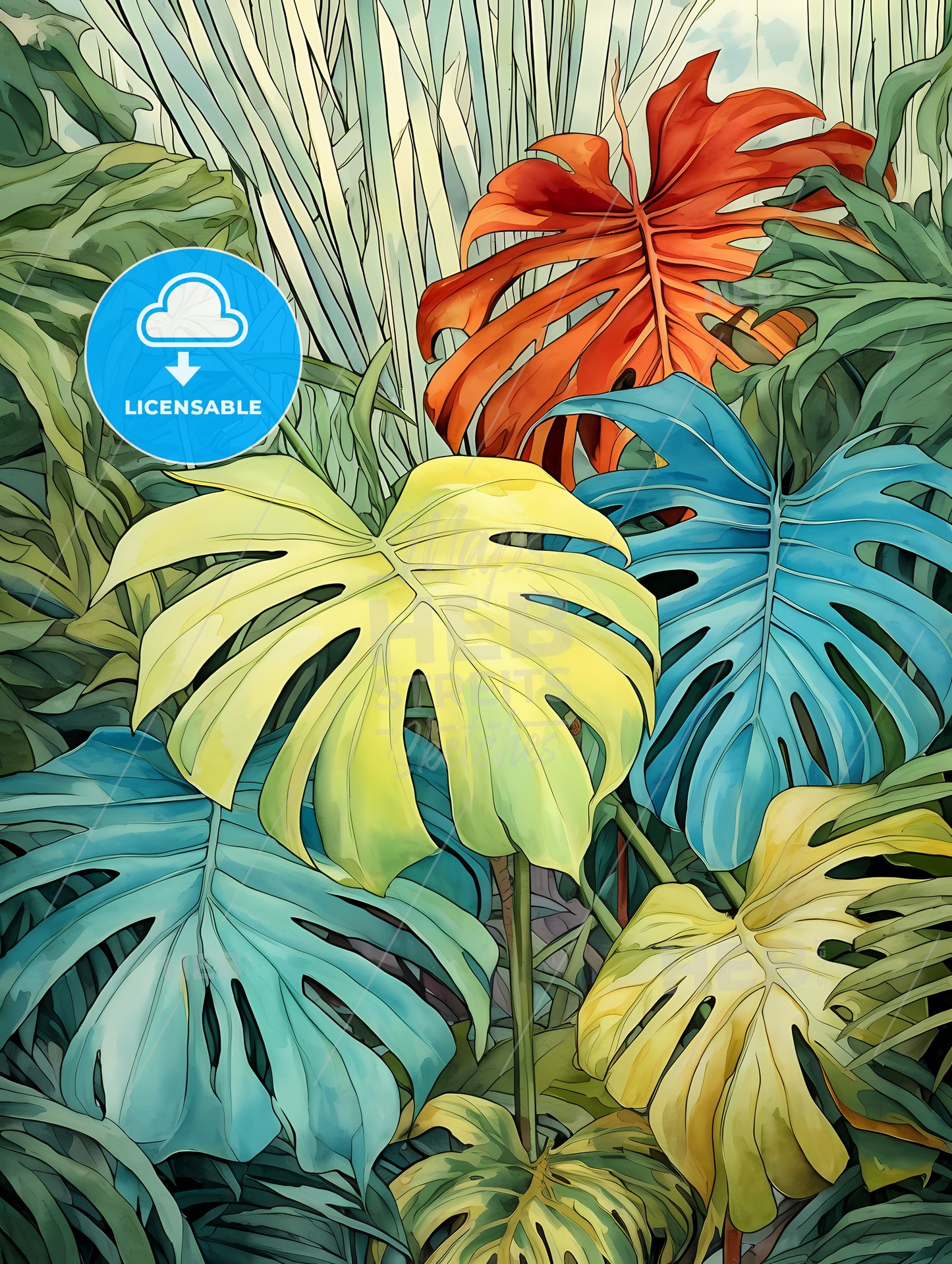 Tropical Leaves, A Group Of Colorful Leaves