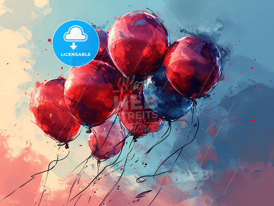 Birthday Background, A Group Of Red And Blue Balloons