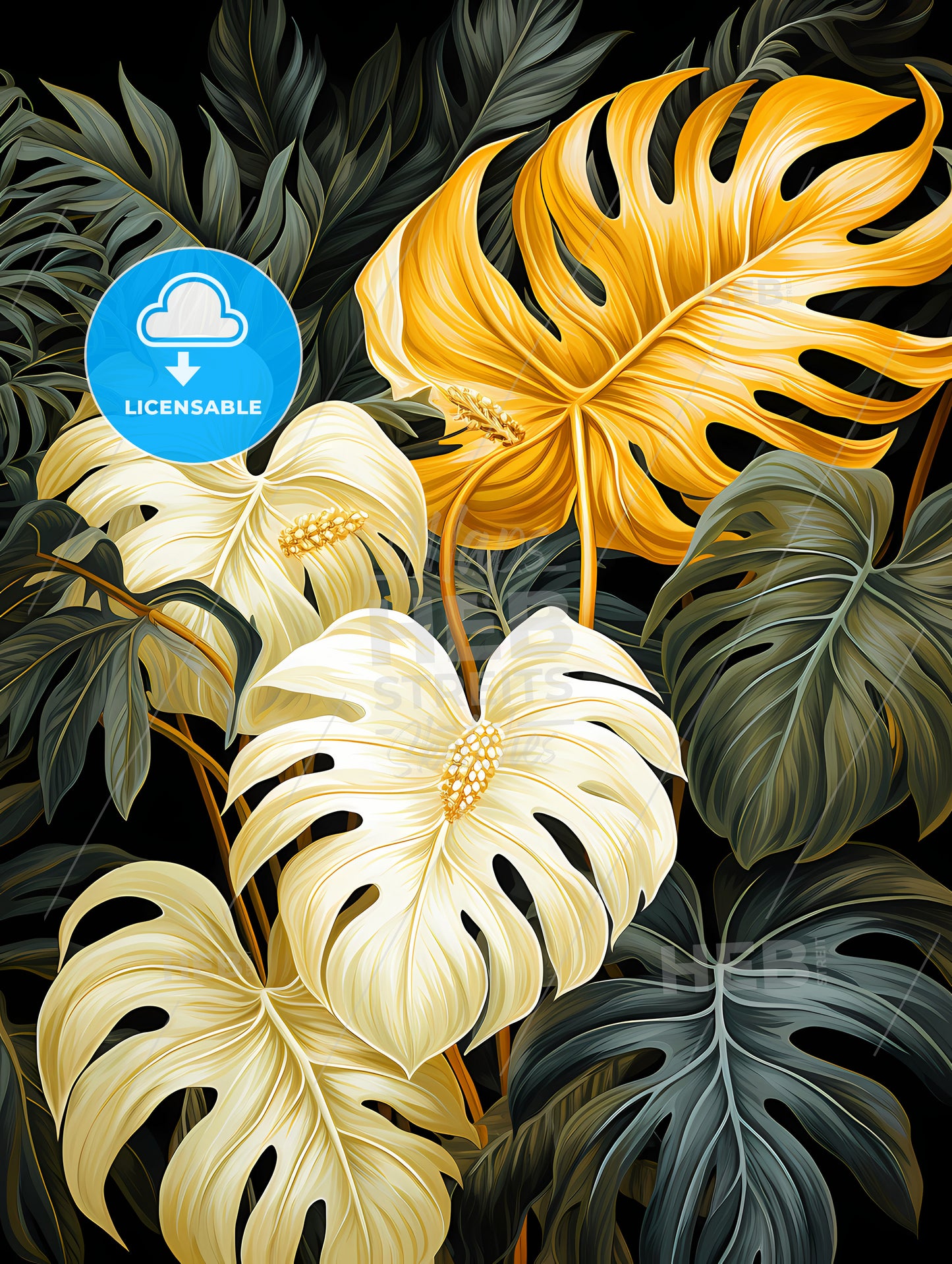 Monochrome Monstera Tropical Leaves, A Close Up Of Leaves