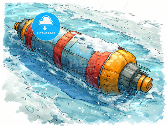 Bomb Explosive Dynamite Color Doodle, A Cartoon Of A Submarine In Water
