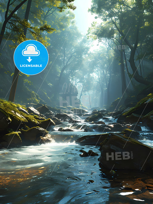 Rainforests Landscape, A River Running Through A Forest