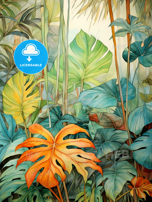 Tropical Leaves, A Painting Of A Tropical Forest