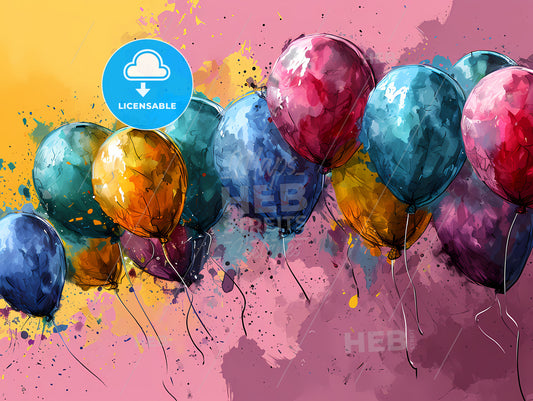 Birthday Background, A Group Of Balloons In A Row