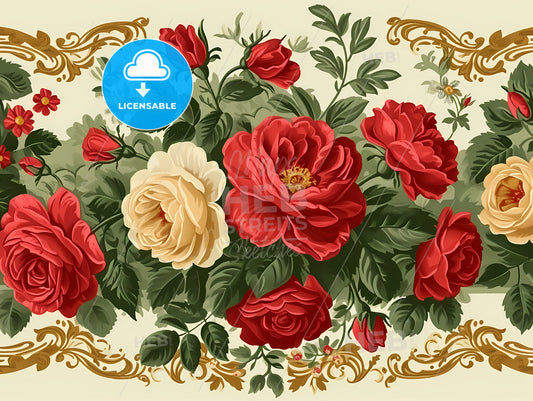 Shabby Chic Smooth Background, A Painting Of Flowers And Leaves