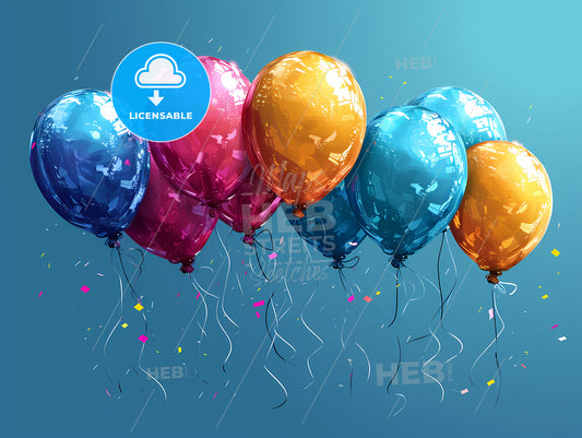 Birthday Template With Balloons, A Group Of Balloons In A Blue Background