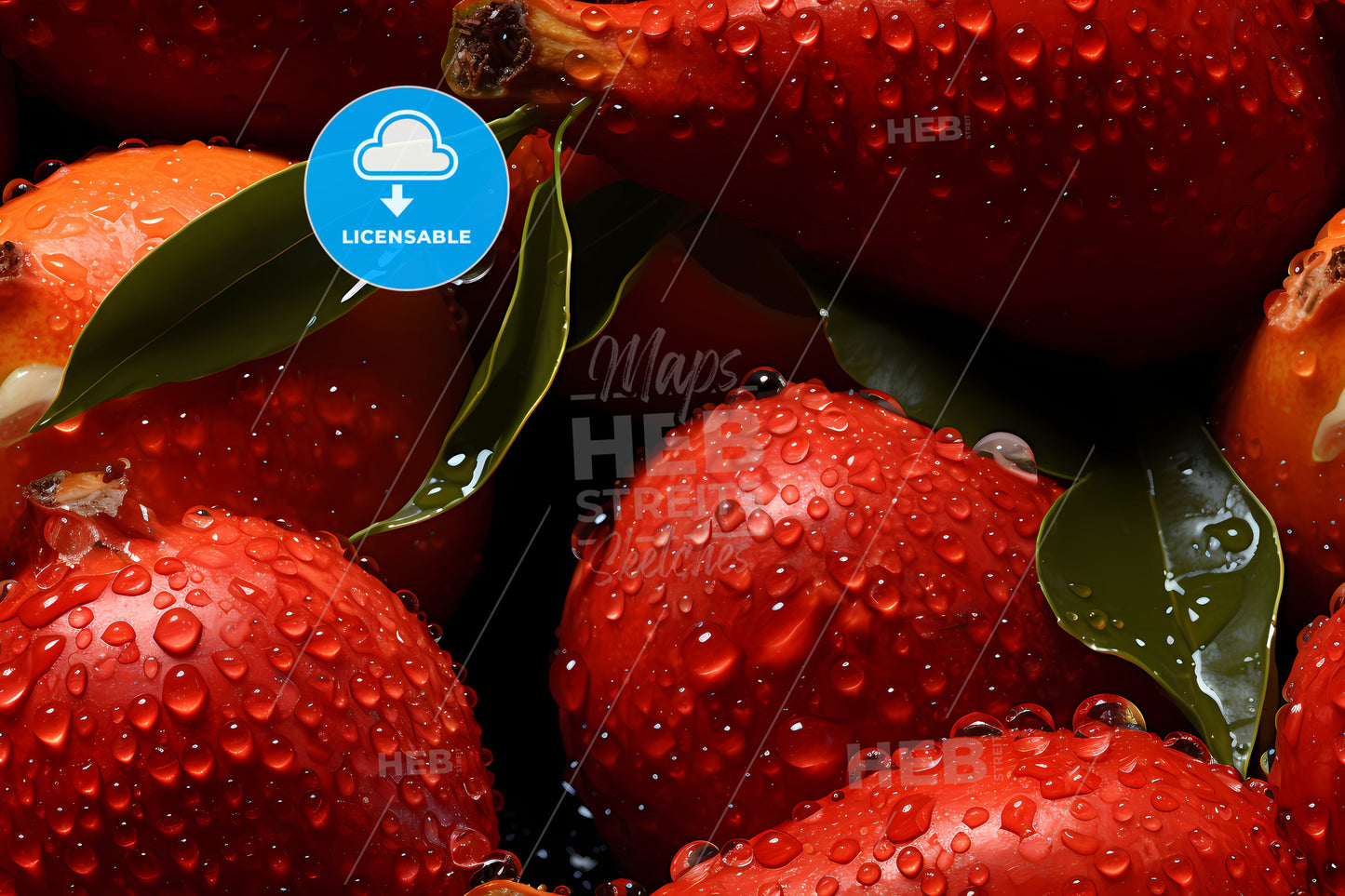 Fresh Pitanga Seamless Background, A Group Of Red Fruits With Water Droplets On Them