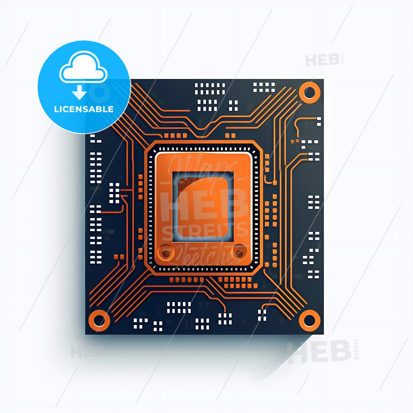 Icon Of A Processor White Background, A Close Up Of A Circuit Board