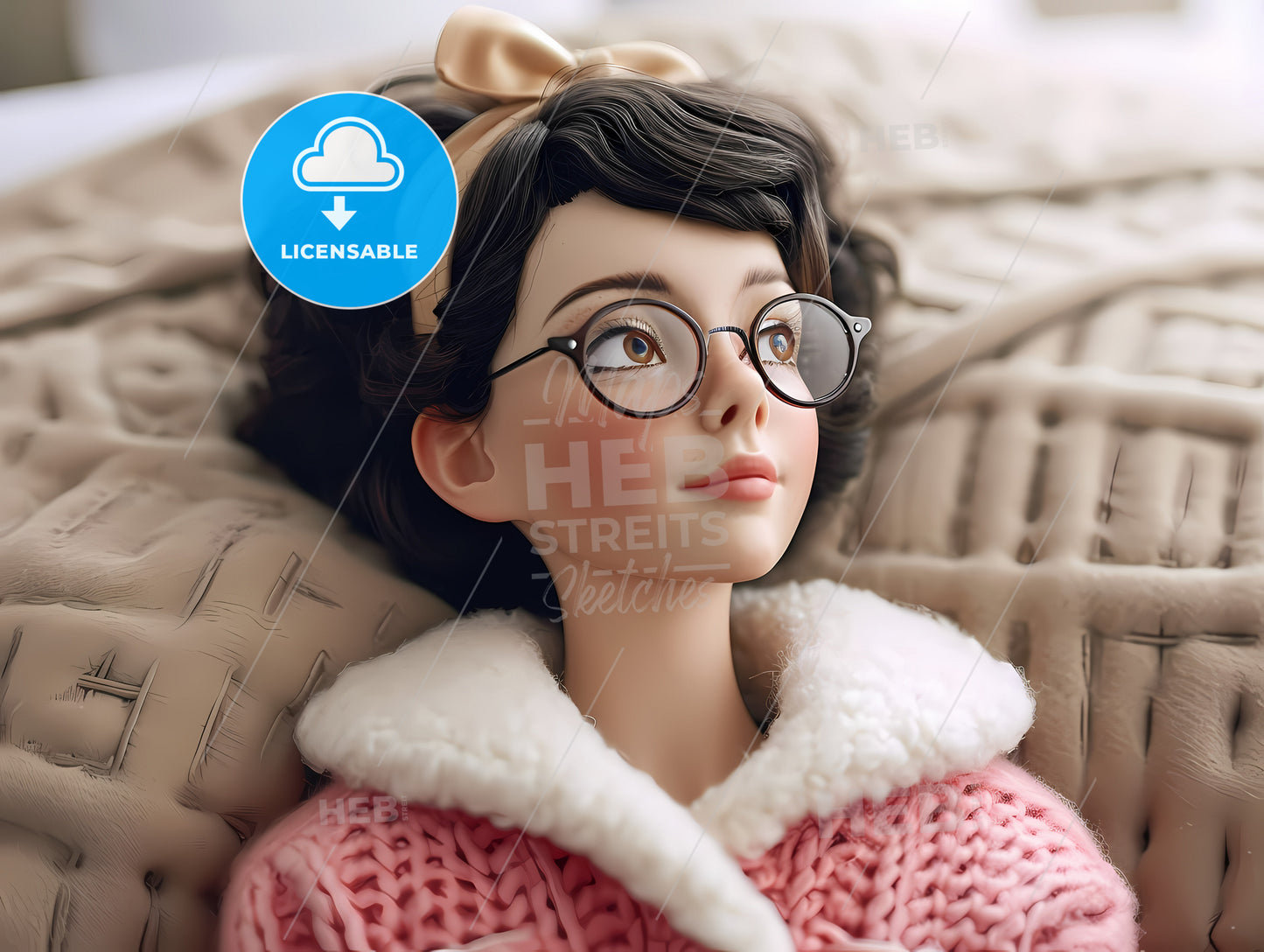 Mom, A Doll With Glasses And A Bow In Her Hair