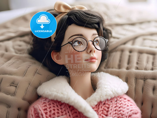 Mom, A Doll With Glasses And A Bow In Her Hair