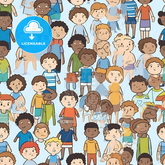 Diverse People Crowd Pattern, A Group Of Cartoon Children