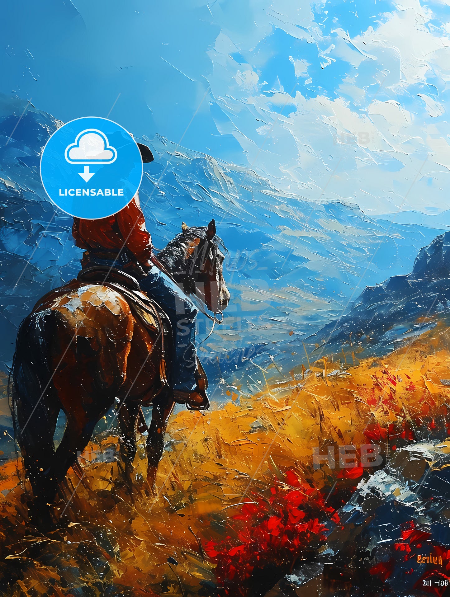 De Kooning Style Cowboy, A Man Riding A Horse In A Valley