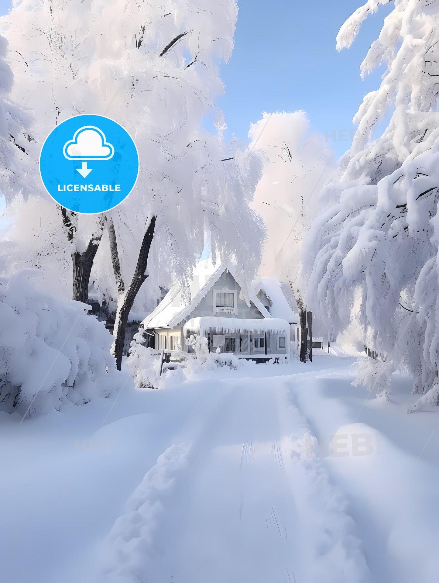 Beautiful Snow Scene, A House In The Snow