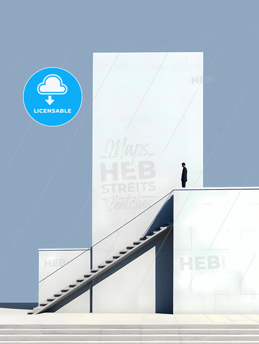 Diminished Minimalism Art, A Man Standing On A White Building