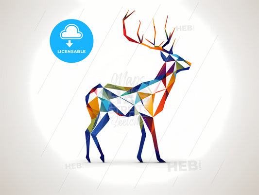 Minimalist Deer Line Art, A Colorful Polygonal Deer