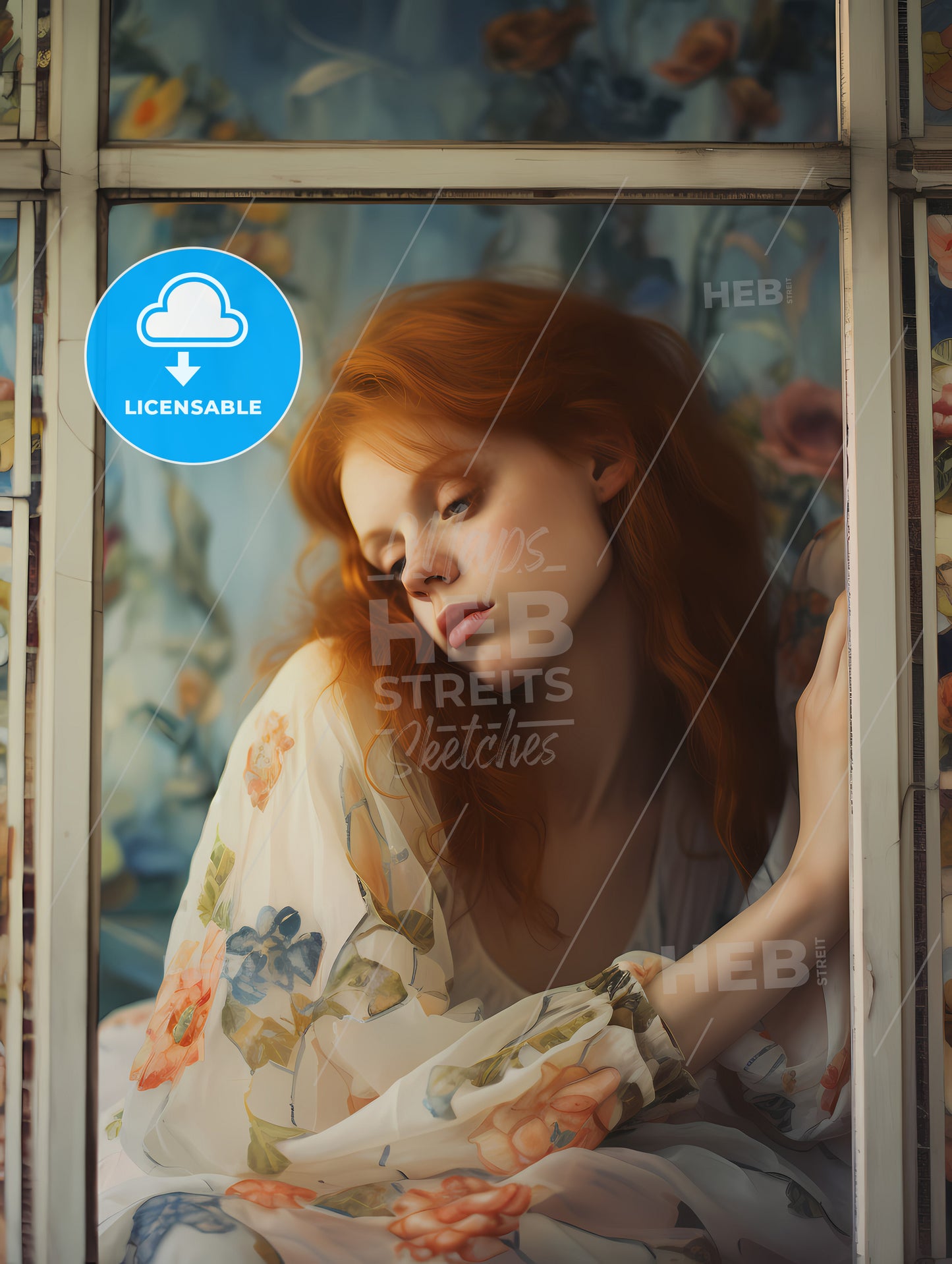 Woman With Red Hair Sitting, A Woman With Red Hair And A White Dress