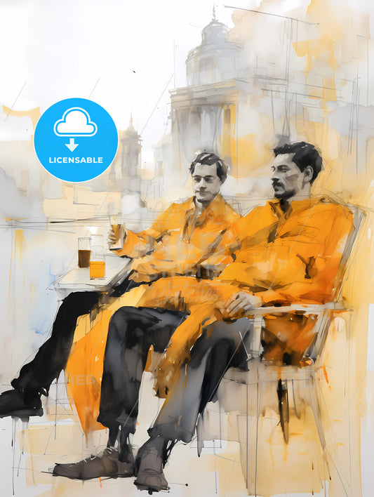 Orange Juice, A Couple Of Men Sitting In Chairs