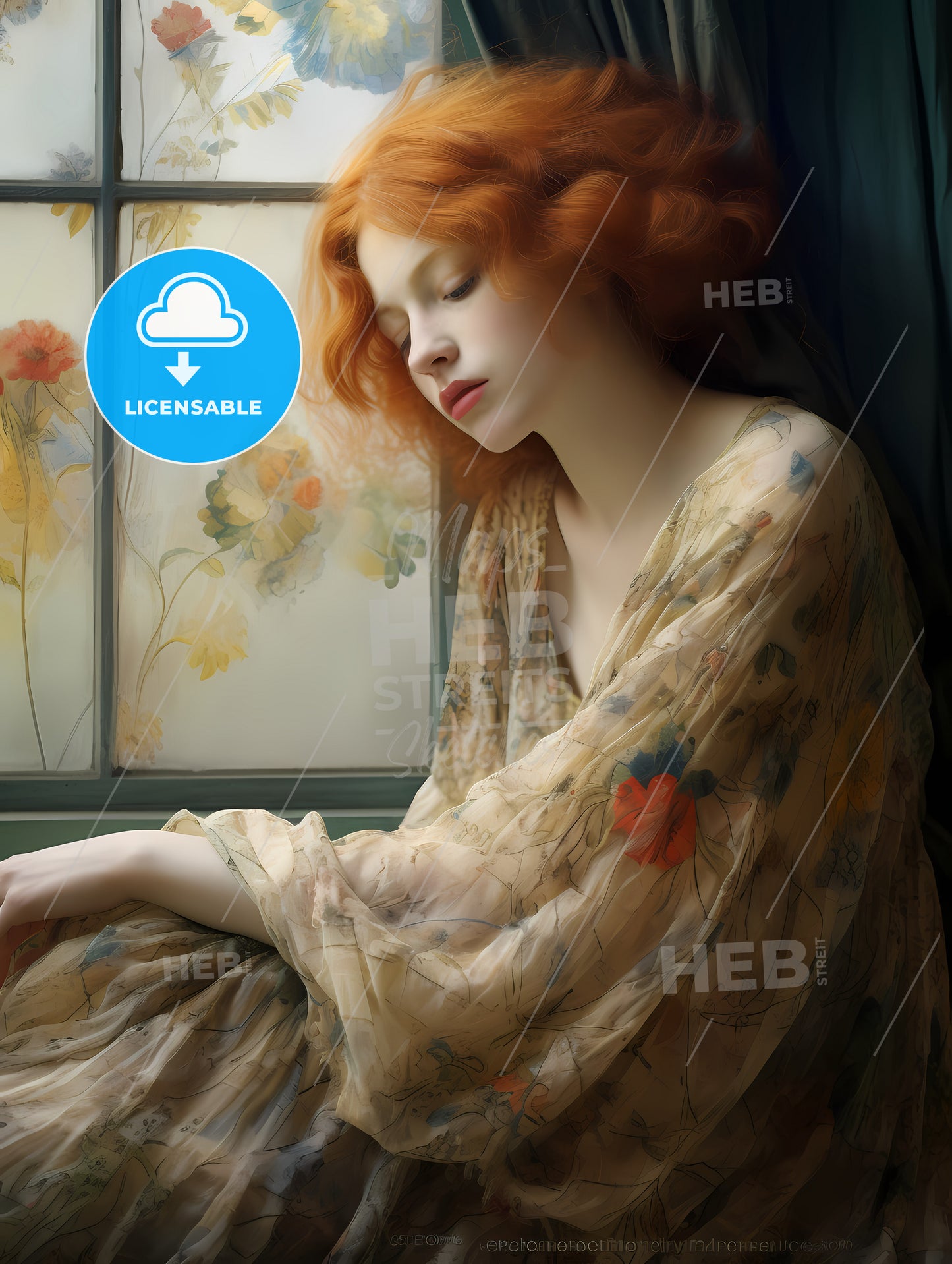 Woman With Red Hair Sitting, A Woman Sitting In A Window