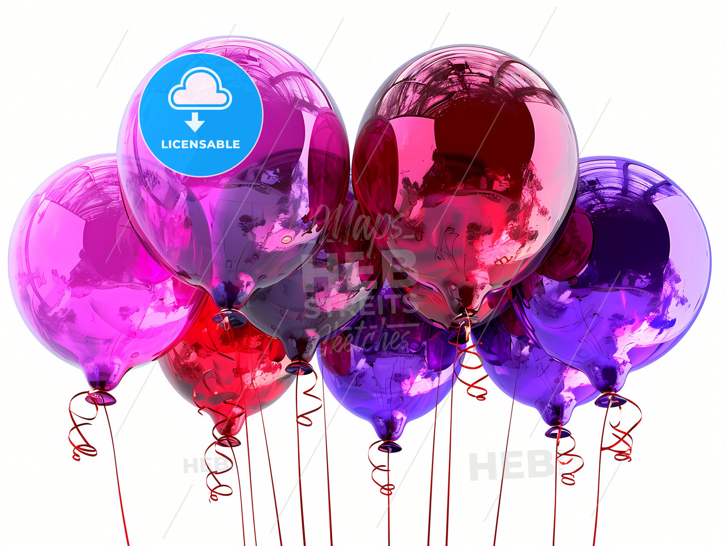 Colorful Birthday Party Balloons, A Group Of Balloons With Ribbons