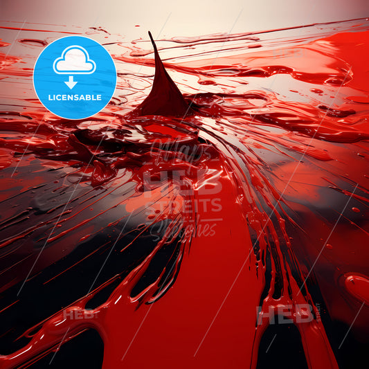 An Abstract Painting In Red, A Red Liquid With Black Background