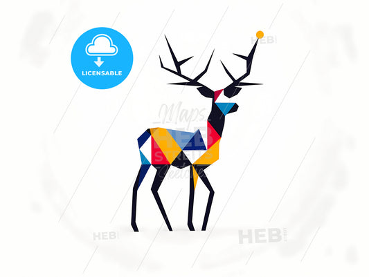 Minimalist Deer Line Art, A Colorful Geometric Deer With Antlers