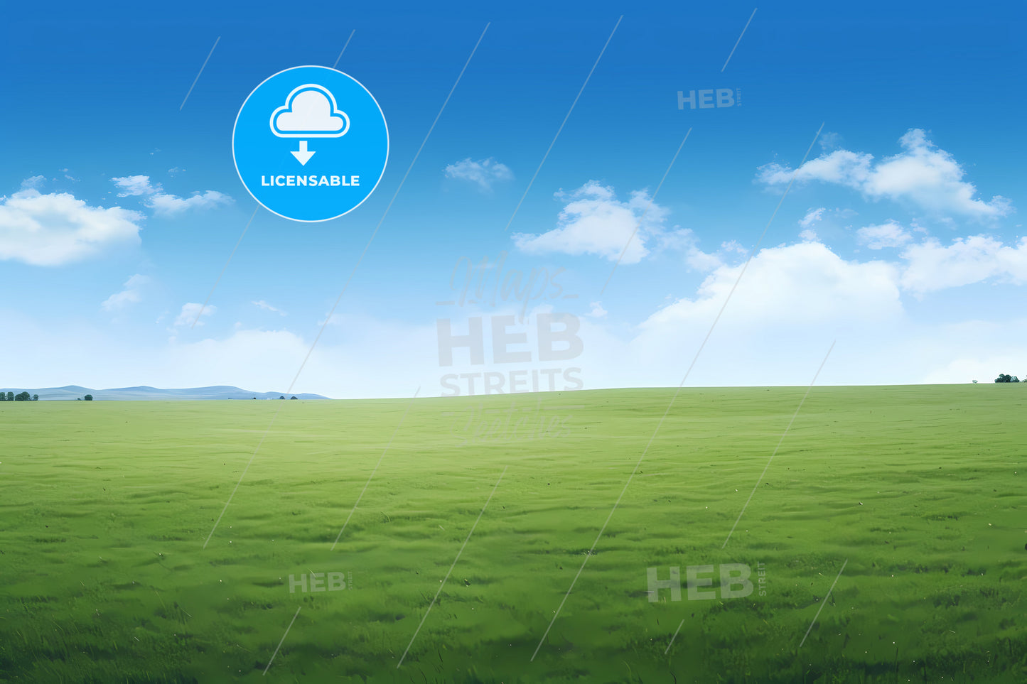 Green Grass On A Vast Grassy Field, A Large Green Field With Blue Sky And Clouds