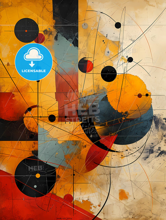 A Fusion Of Whimsical And Retro, A Colorful Art With Circles And Lines