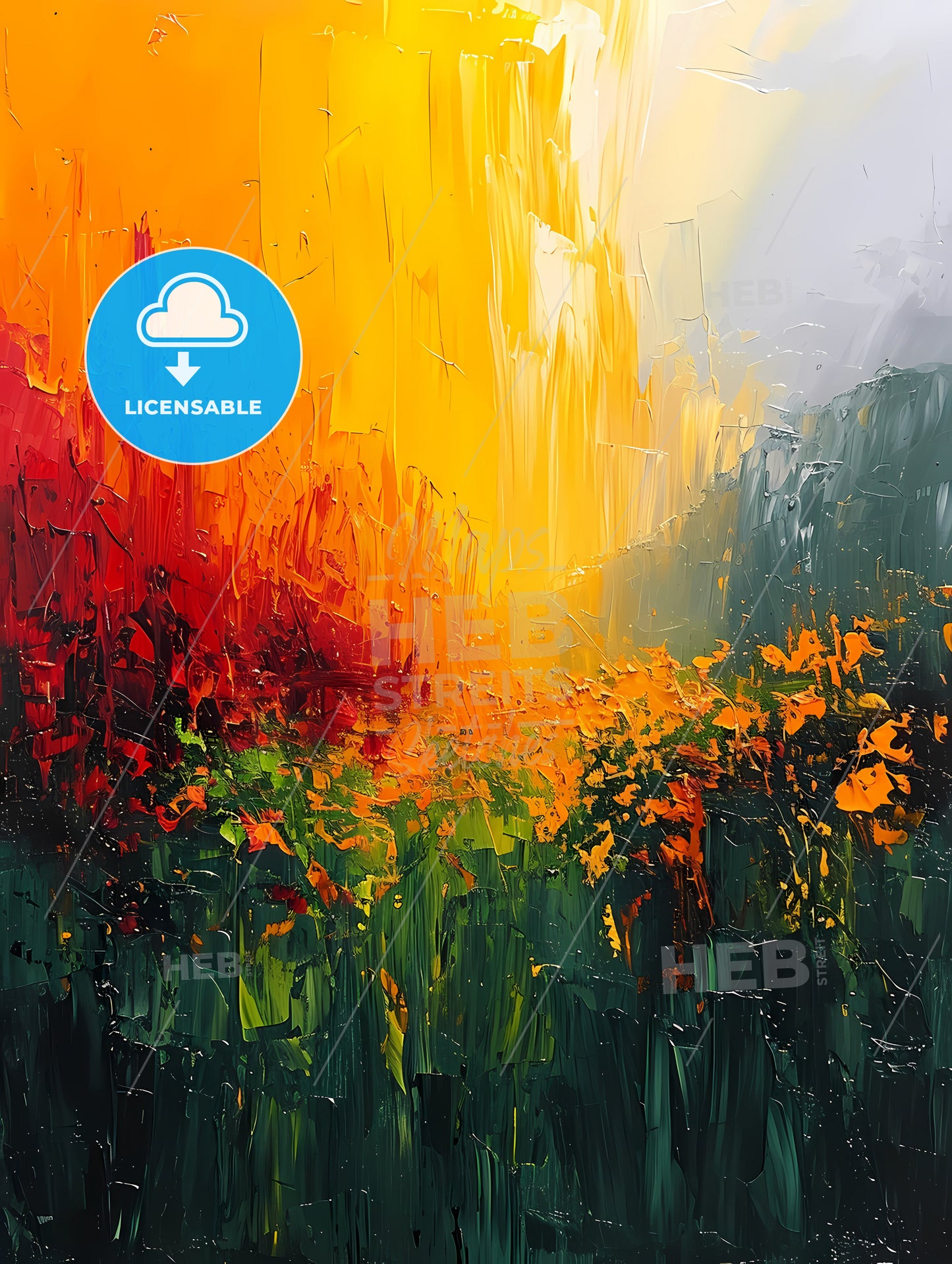 Boho Green Minimalist Poster Painting, A Painting Of Flowers And Mountains