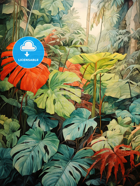 Tropical Leaves, A Painting Of A Tropical Forest
