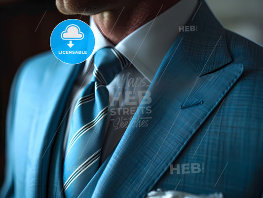 Realistic Style Real Person Style, A Man Wearing A Blue Suit And Tie