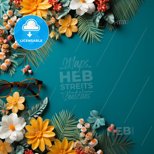 Welcome Summer Background, A Frame Of Flowers And Leaves