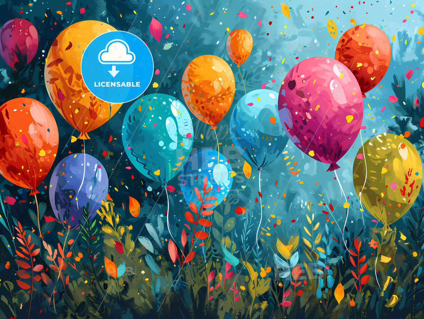 Birthday Template With Balloons, A Group Of Balloons In A Field