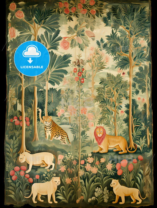 Lions Owls And Other Animals, A Painting Of Animals In A Forest