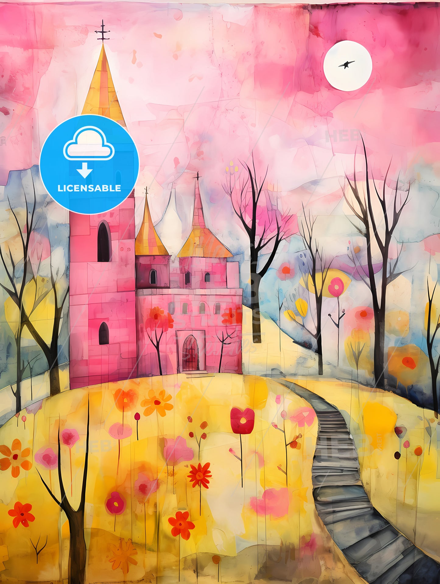 The Easter Church Painting, A Painting Of A Pink Castle