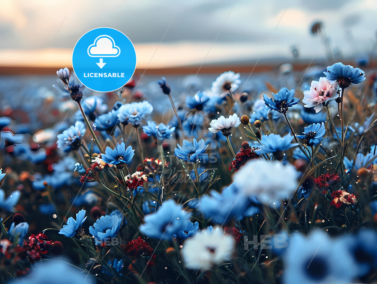 Beautiful Field Meadow Flowers Chamomile, A Field Of Blue And White Flowers
