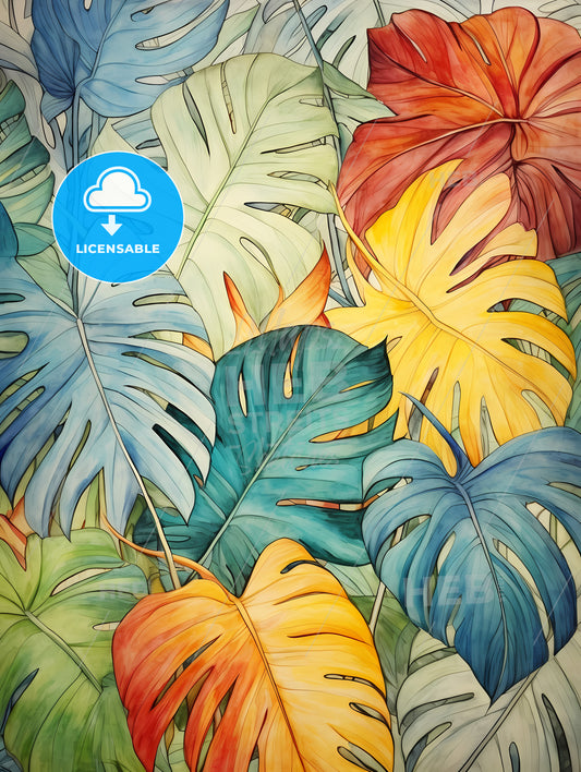Tropical Leaves, A Group Of Colorful Leaves