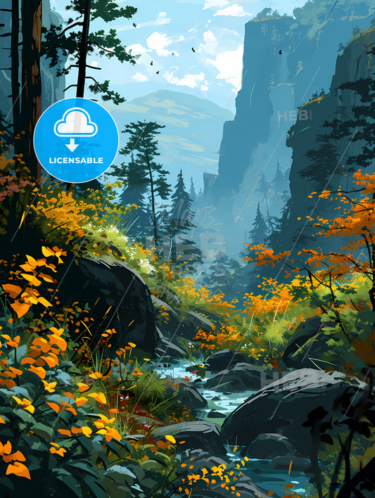 Rainforests Landscape, A River Running Through A Forest