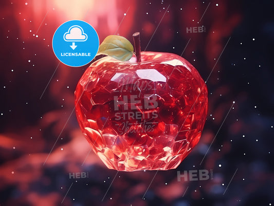 An Illustration Of A Red Apple, A Red Apple With A Leaf