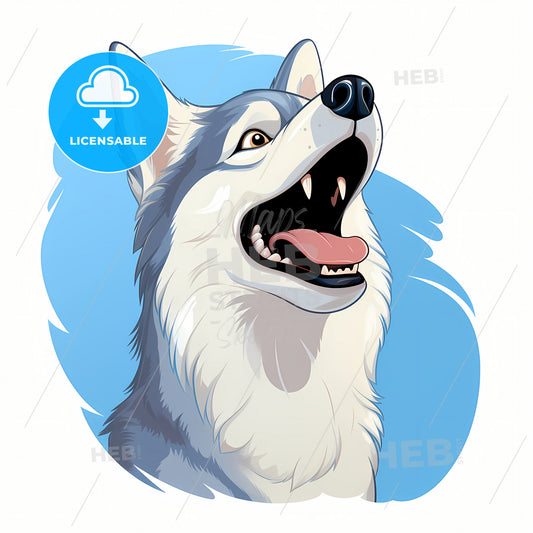 Caricature Of A Siberian Husky, A White Dog With Its Mouth Open