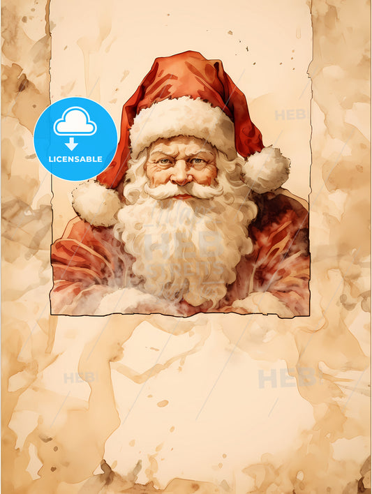 Santa Claus On A Beige Insulated Background, A Painting Of A Santa Claus