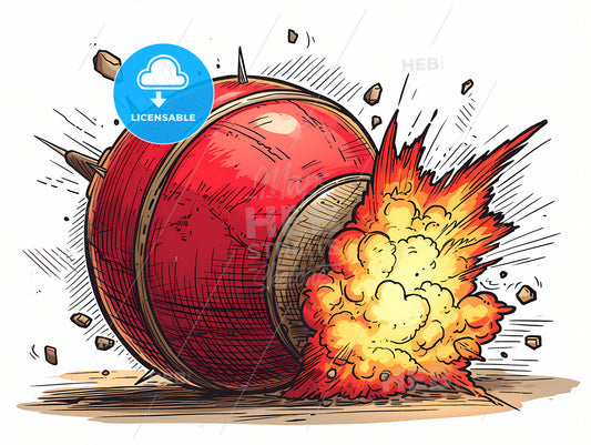 Bomb Explosive Dynamite Color Doodle, A Cartoon Of A Bomb Hitting A Fireball