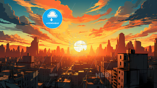 Illustration Of La Skyline, A City With A Sunset