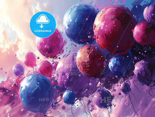 Birthday Background, A Group Of Balloons In The Sky